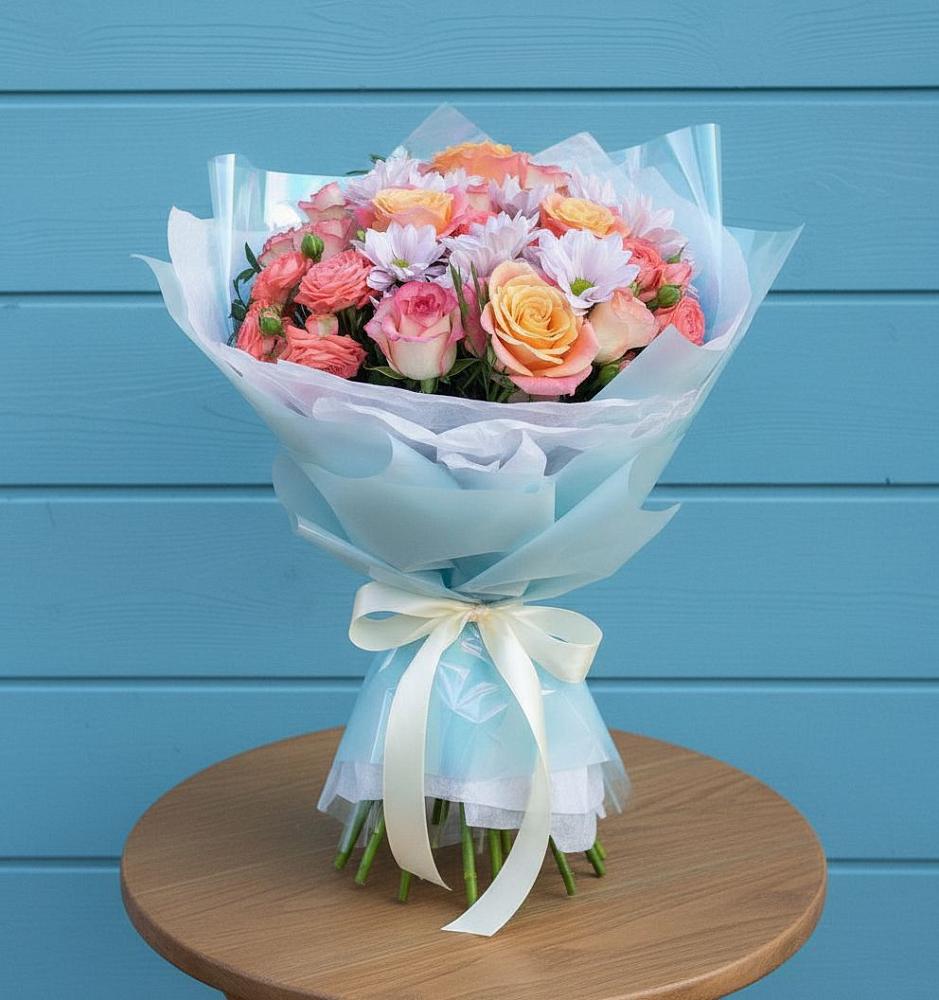 Букет цветов из: Хризантемы и Розы в Челябинске