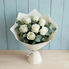 Букет Белые розы в Эвкалипте в Челябинске